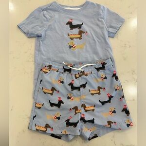 Janie and Jack 3T Dachshund Print set - SWIMSUIT AND TSHIRT